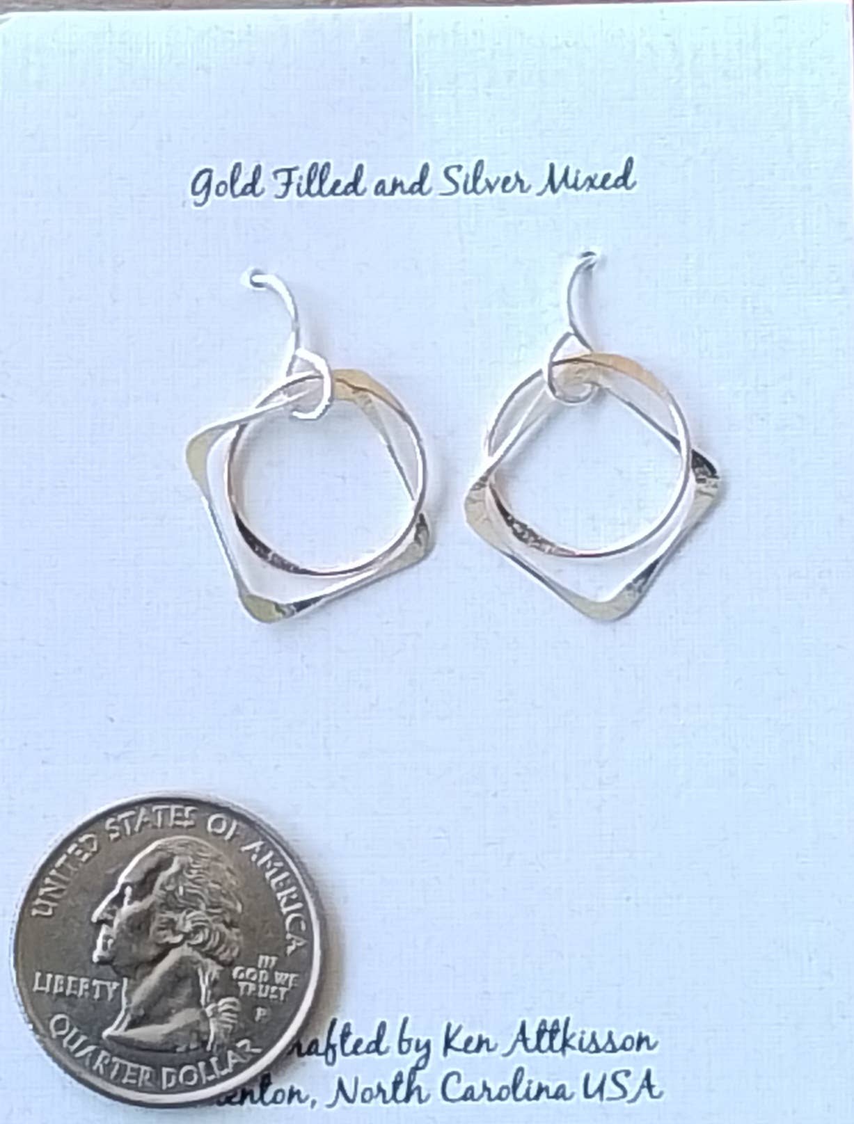Sterling Silver & 14k Gold Filled Earrings Circle, Square