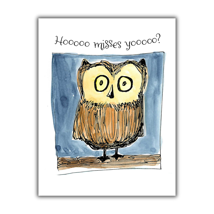 Hoooo Misses Yoooo (I Miss You) Owl Note Card