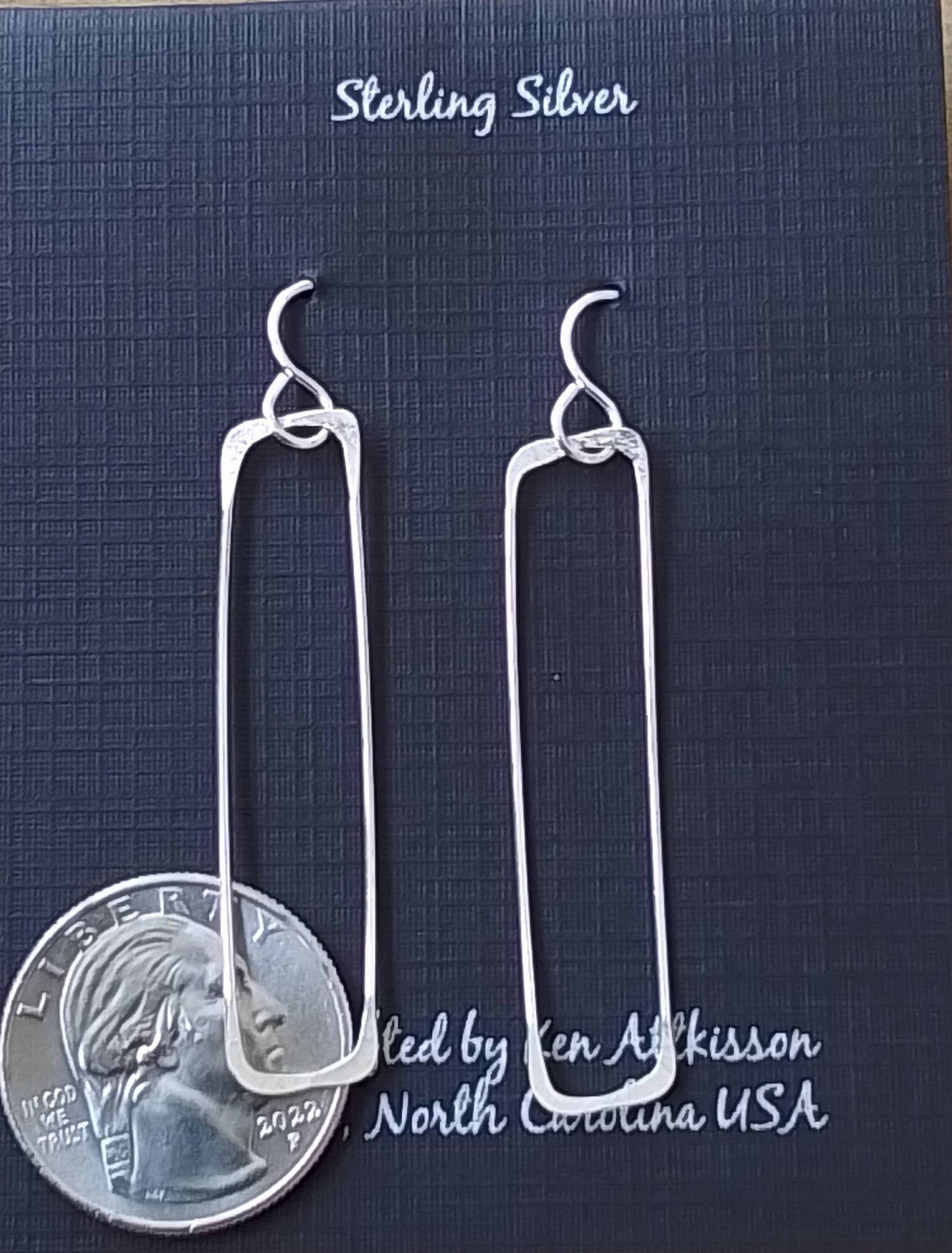 Sterling Silver Earrings, Skinny Rectangle