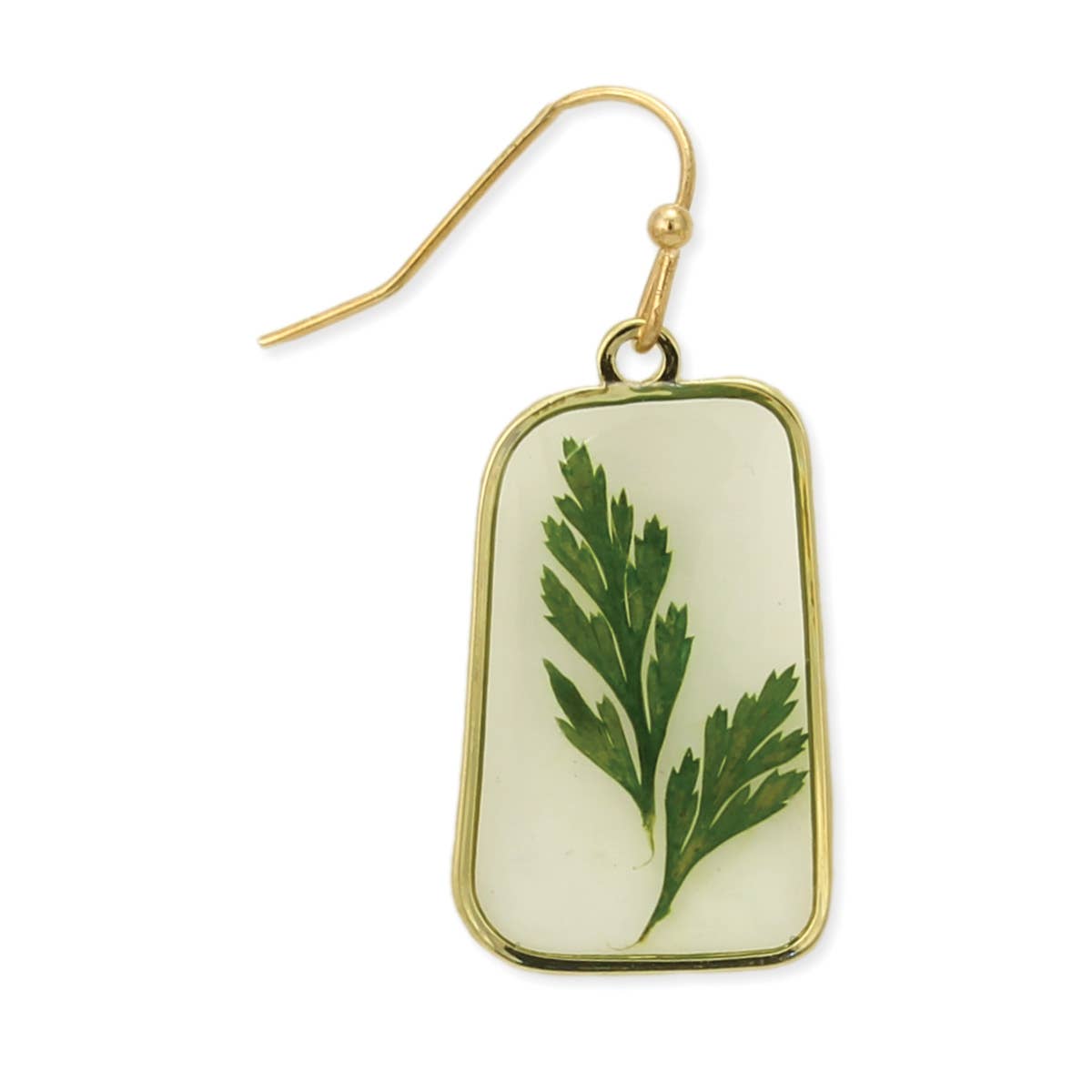 Dried Flower Gold Earrings with Ferns
