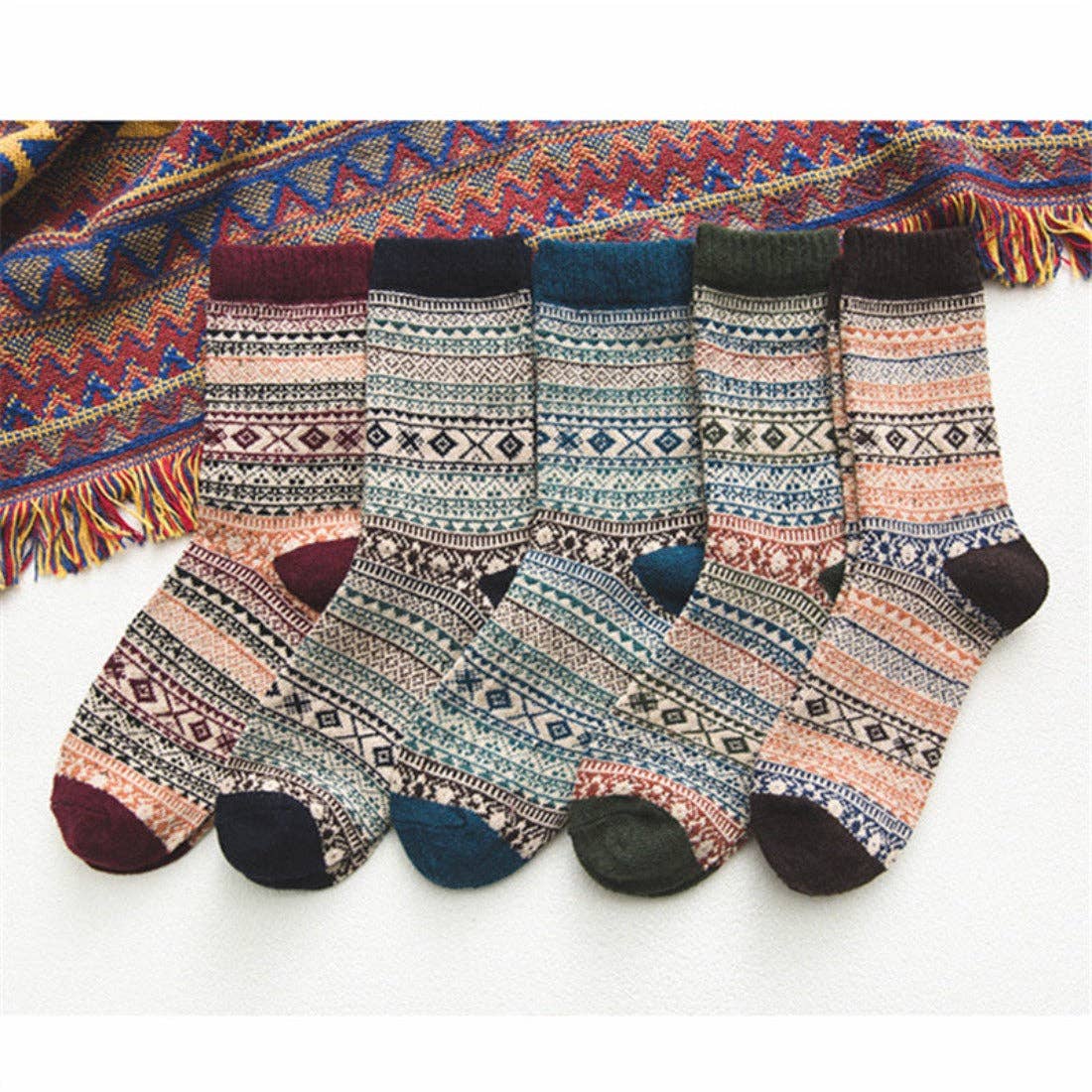 Rufia - 5 Pairs Unisex Bohemian Wool Blend Socks