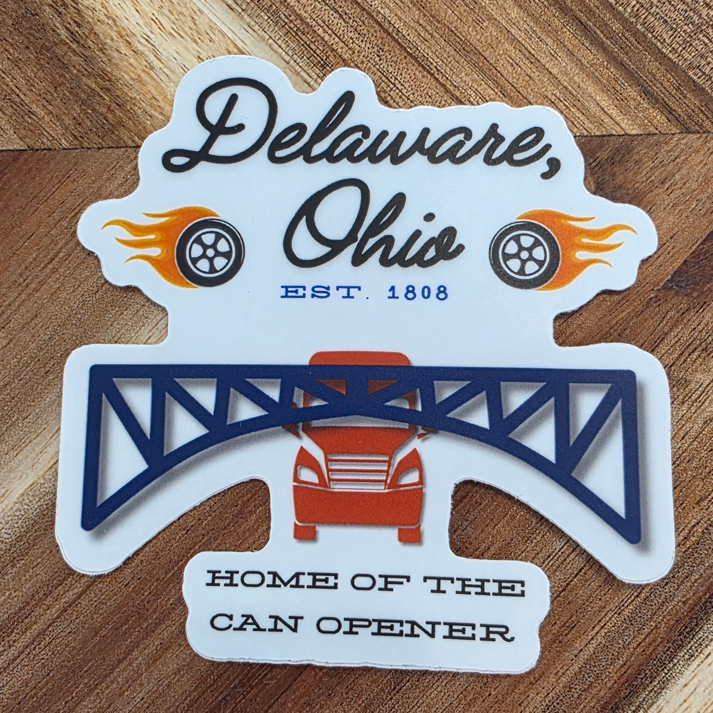 Delaware, Ohio Can Opener Bridge Sticker with Truck