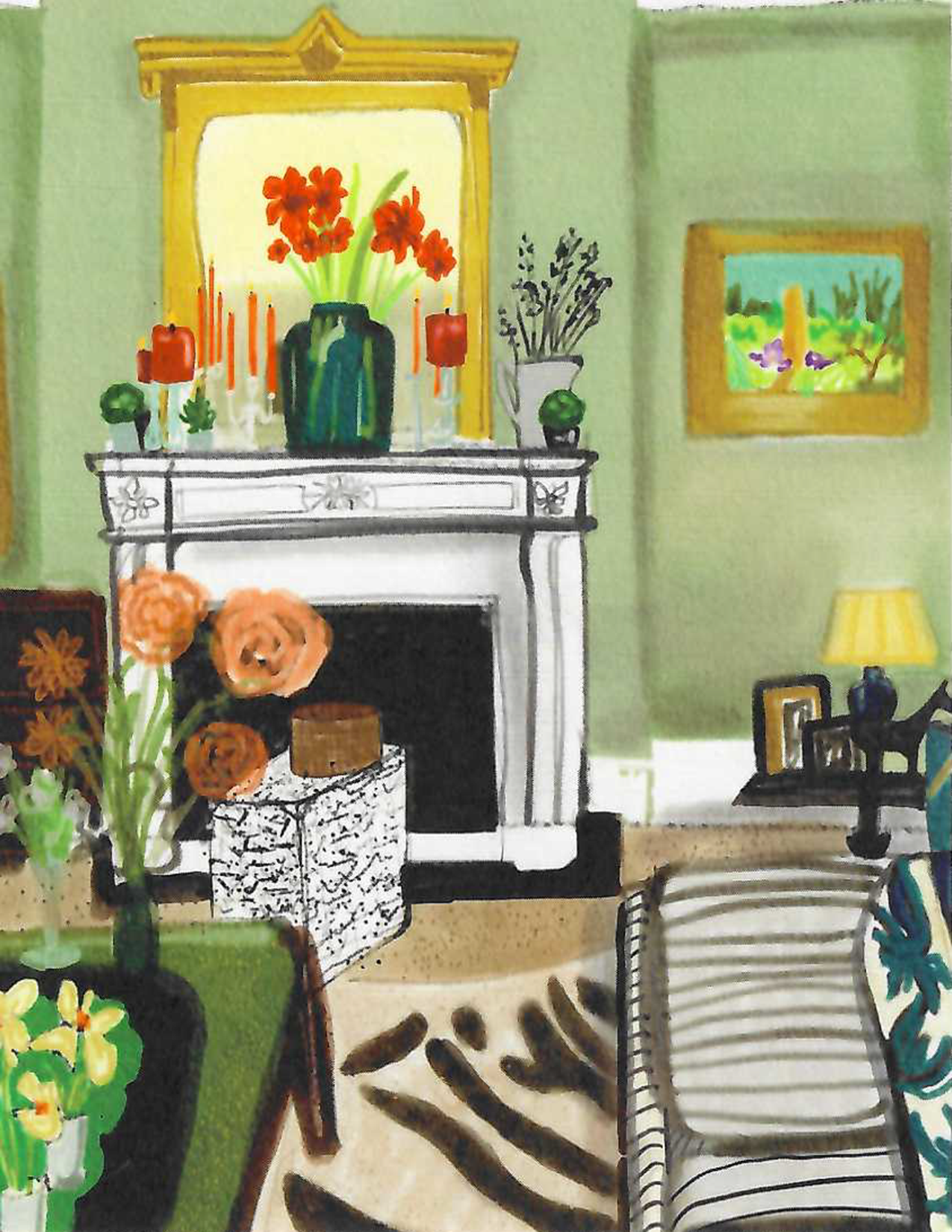 Green Living Room Note Card