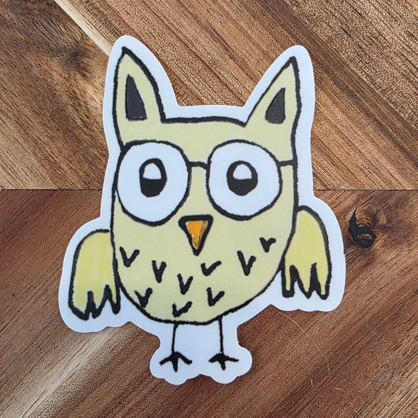 Yellow Owl Wearing Glasses Sticker