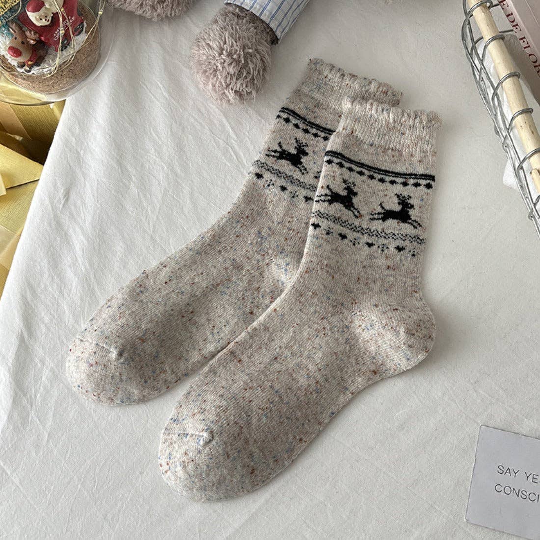 Reindeer Patterned Socks with Ruffle