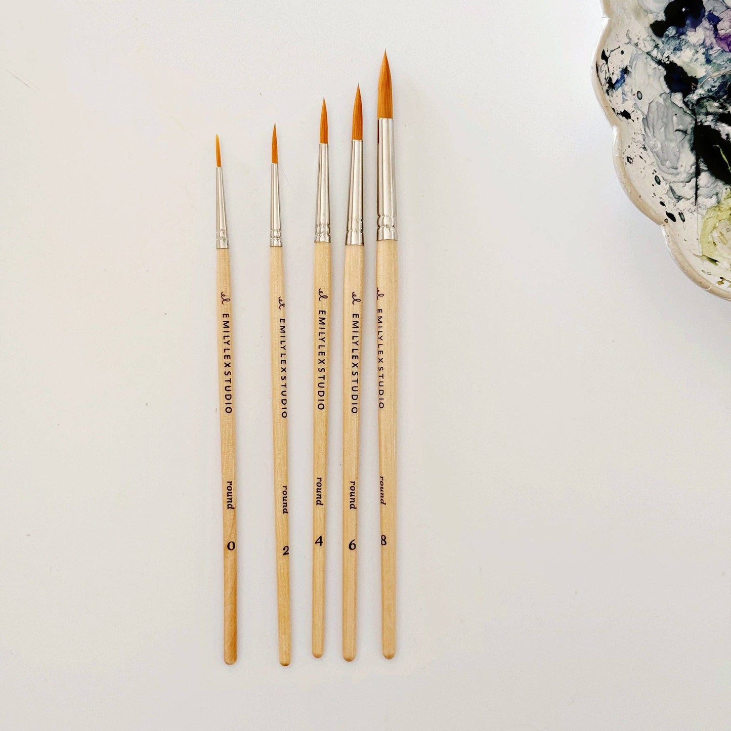 Watercolor paintbrush set of five wood brushes