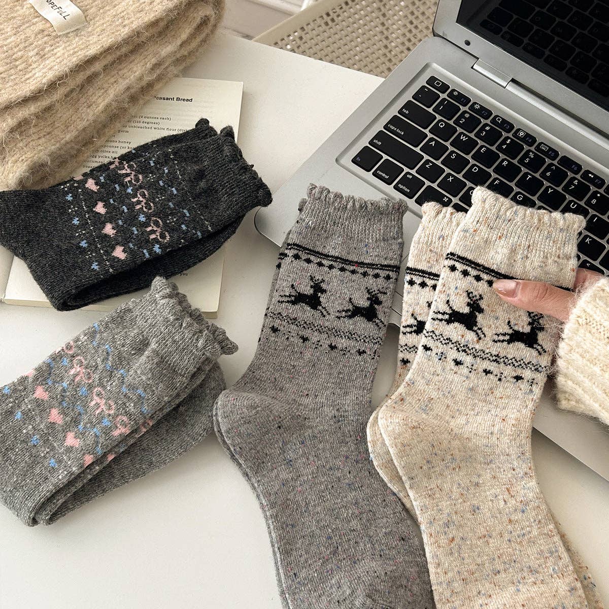 Reindeer Patterned Socks with Ruffle