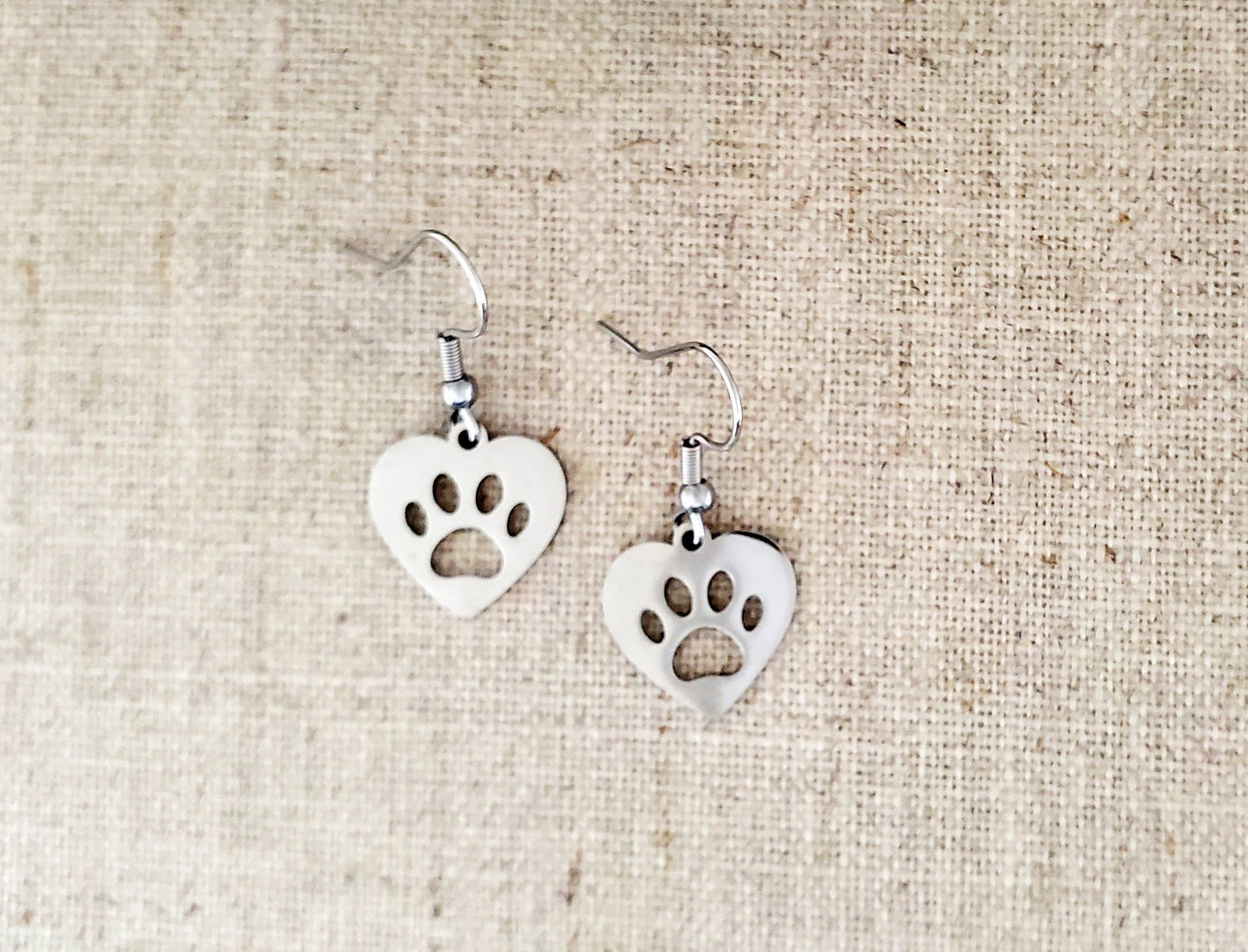 Stainless Steel Paw in Heart Earrings