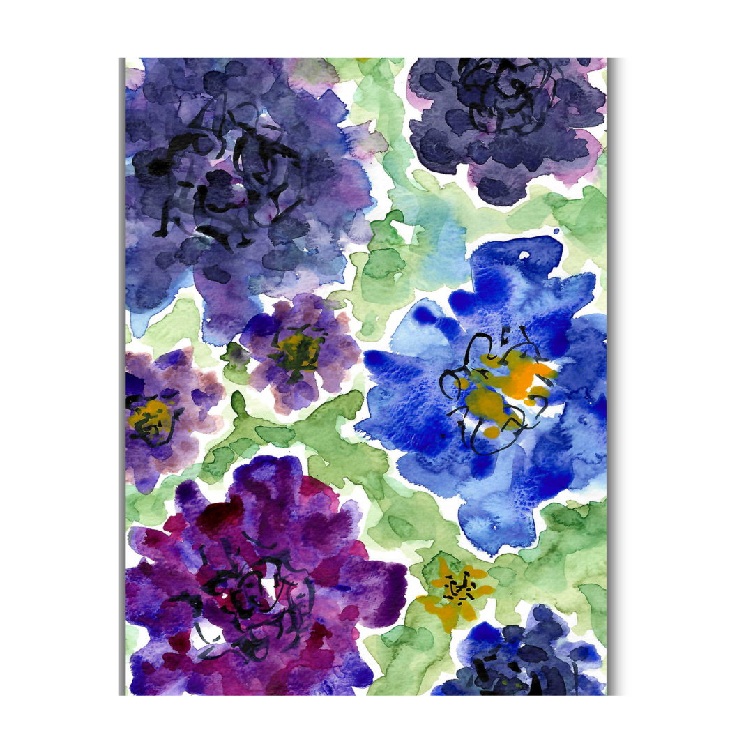 Watercolor Garden Note Card in Blue