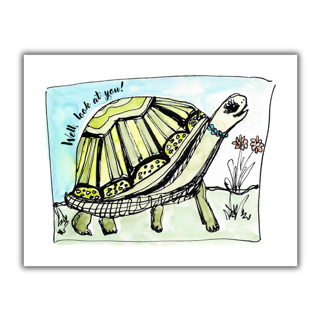 Well Look at You (Turtle with Necklace) Note Card