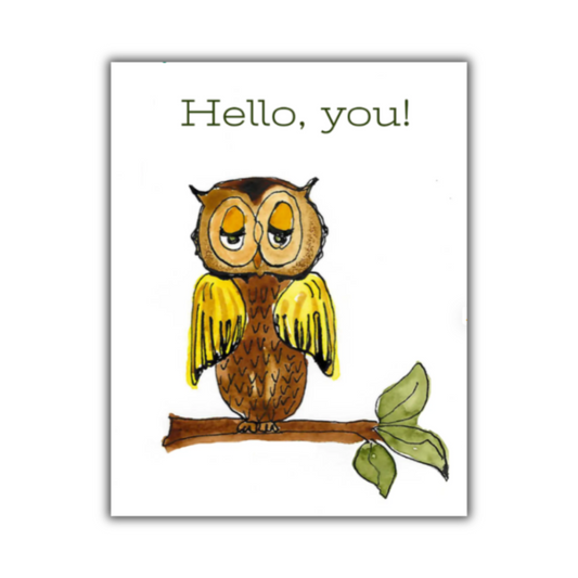Hello, You! Note Card with Owl on a Branch