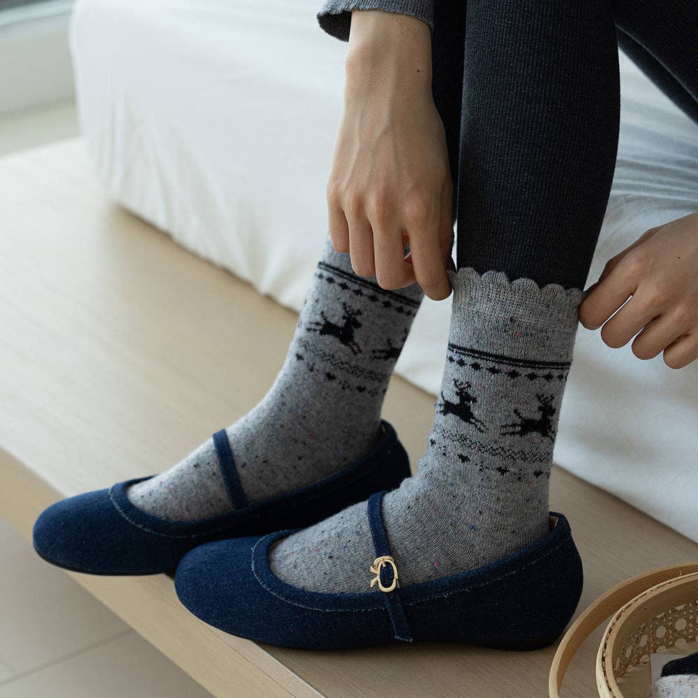 Reindeer Patterned Socks with Ruffle