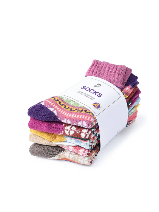 Rufia - 5 Pairs Bohemian Wool-Blend Socks Set - Brights