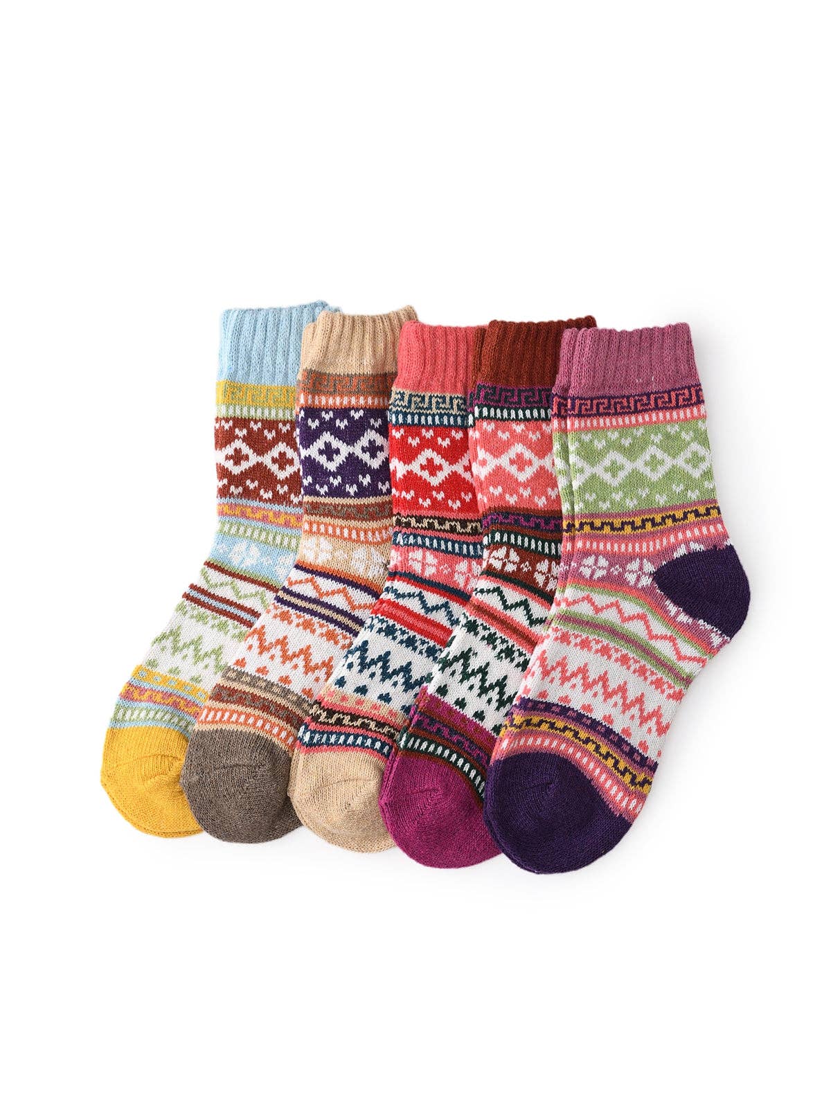Rufia - 5 Pairs Bohemian Wool-Blend Socks Set - Brights