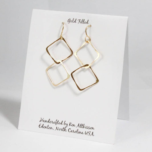 14k Gold Filled Earrings Two Squares Long