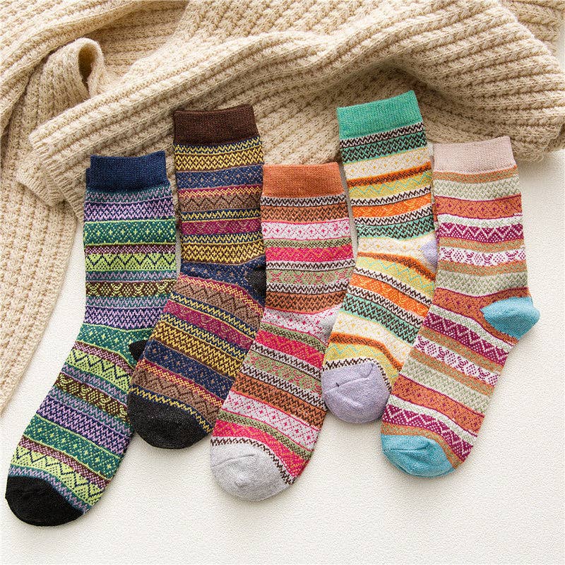 Boho Style Socks, 5 Pairs