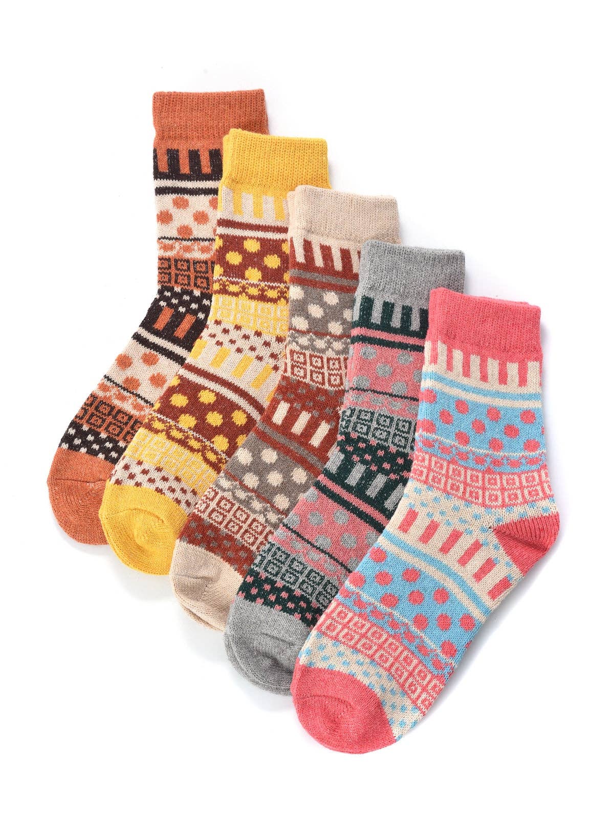 Rufia - 5 Pairs Bohemian Wool-Blend Socks Set - Brights