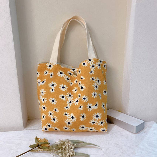 Artistic Floral Corduroy Tote, Vintage Inspired