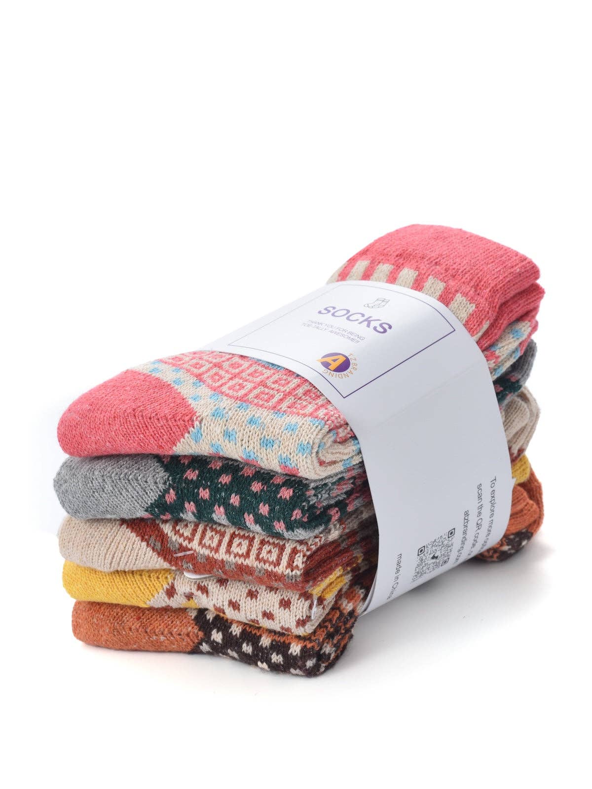 Rufia - 5 Pairs Bohemian Wool-Blend Socks Set - Brights