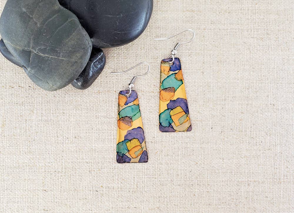 Alcohol Ink Medium Trapezoid Earrings