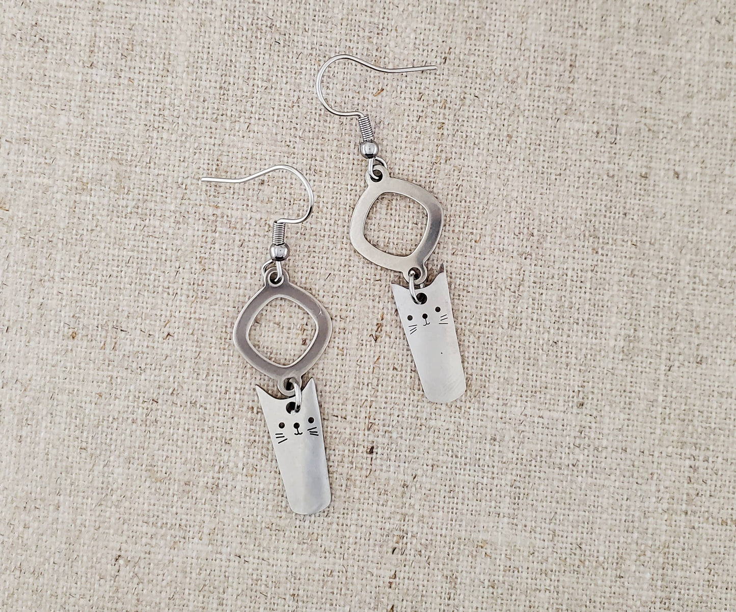 Stainless Steel Cat Charm Earrings