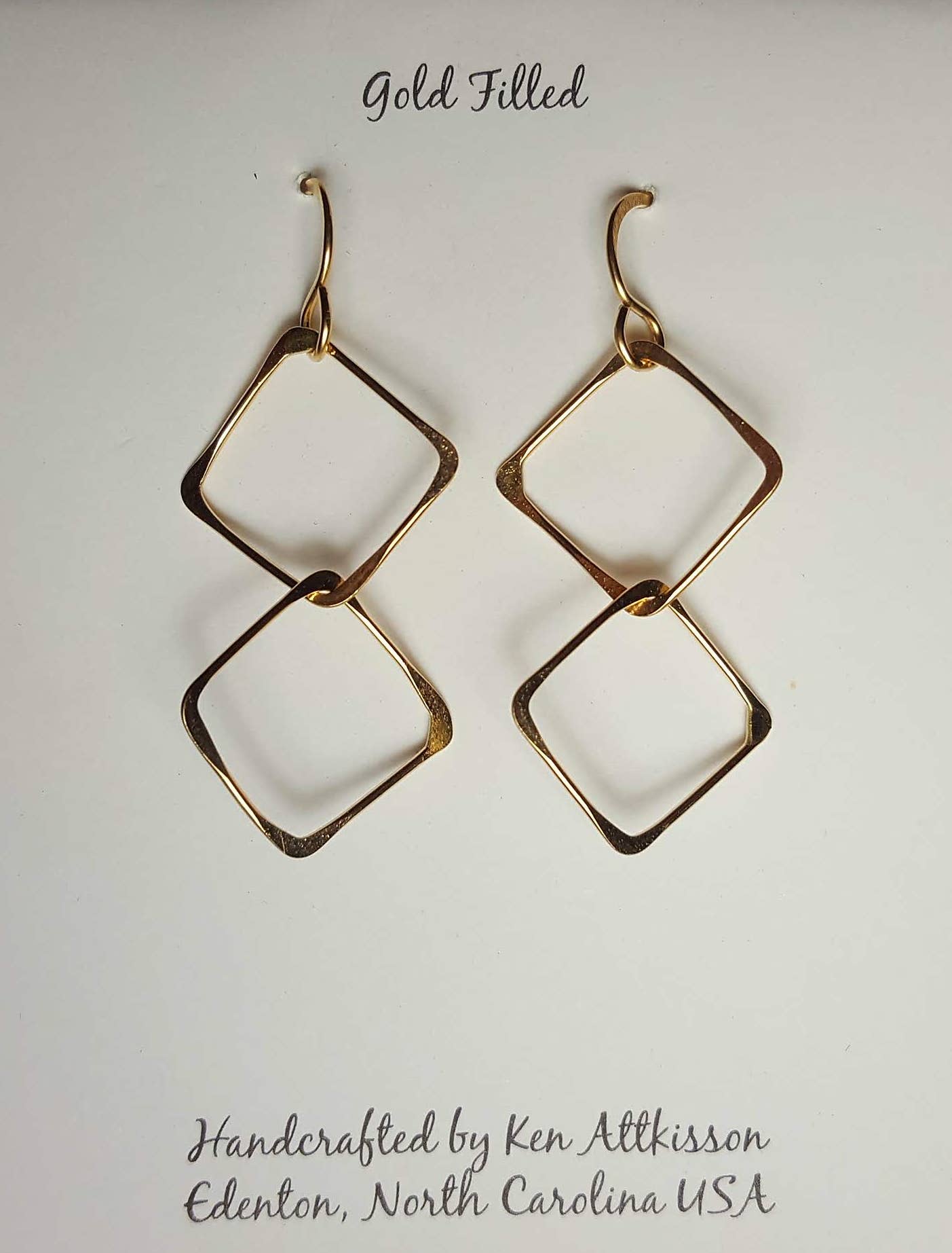 14k Gold Filled Earrings Two Squares Long