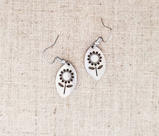Stainless Steel Marquis Daisy Earrings