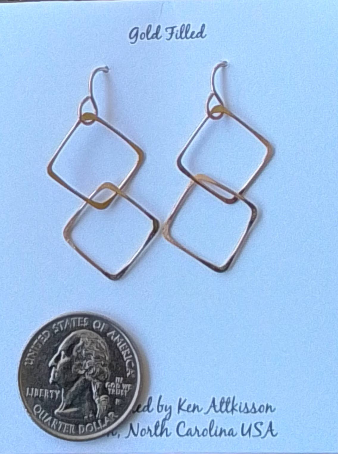 14k Gold Filled Earrings Two Squares Long