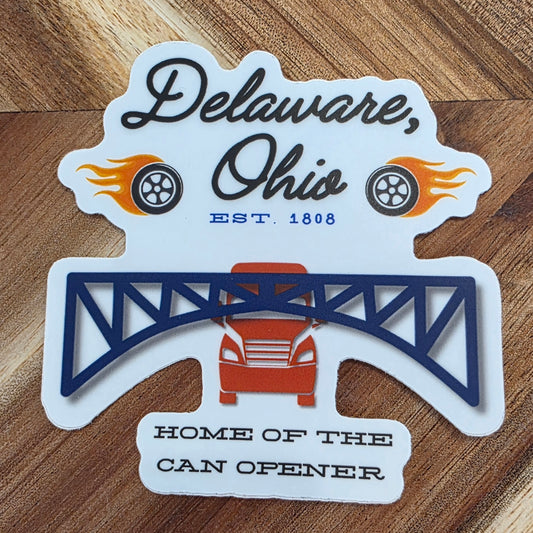 Delaware, Ohio Can Opener Bridge Sticker with Truck
