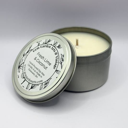 Fresh Lime & Coconut Hand-Poured Soy Wax Candle, 6 oz