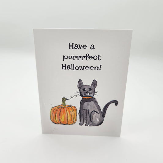 Purrrfect Halloween Card with Friendly Black Cat