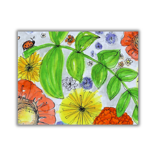 Ladybug Garden Note Card with Watercolor Art