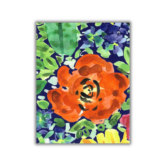 Red Flower Watercolor Garden Note Card