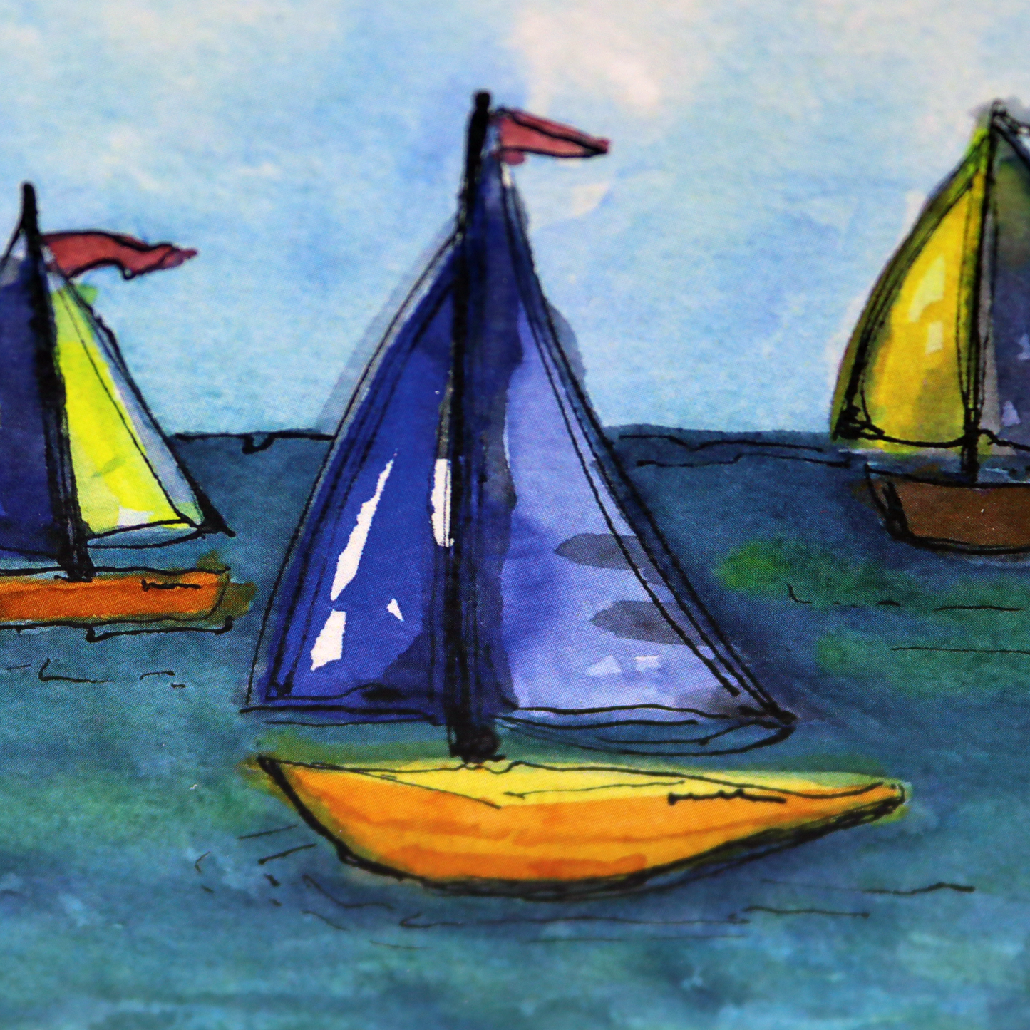 Sailboats Note Card, Watercolor Art