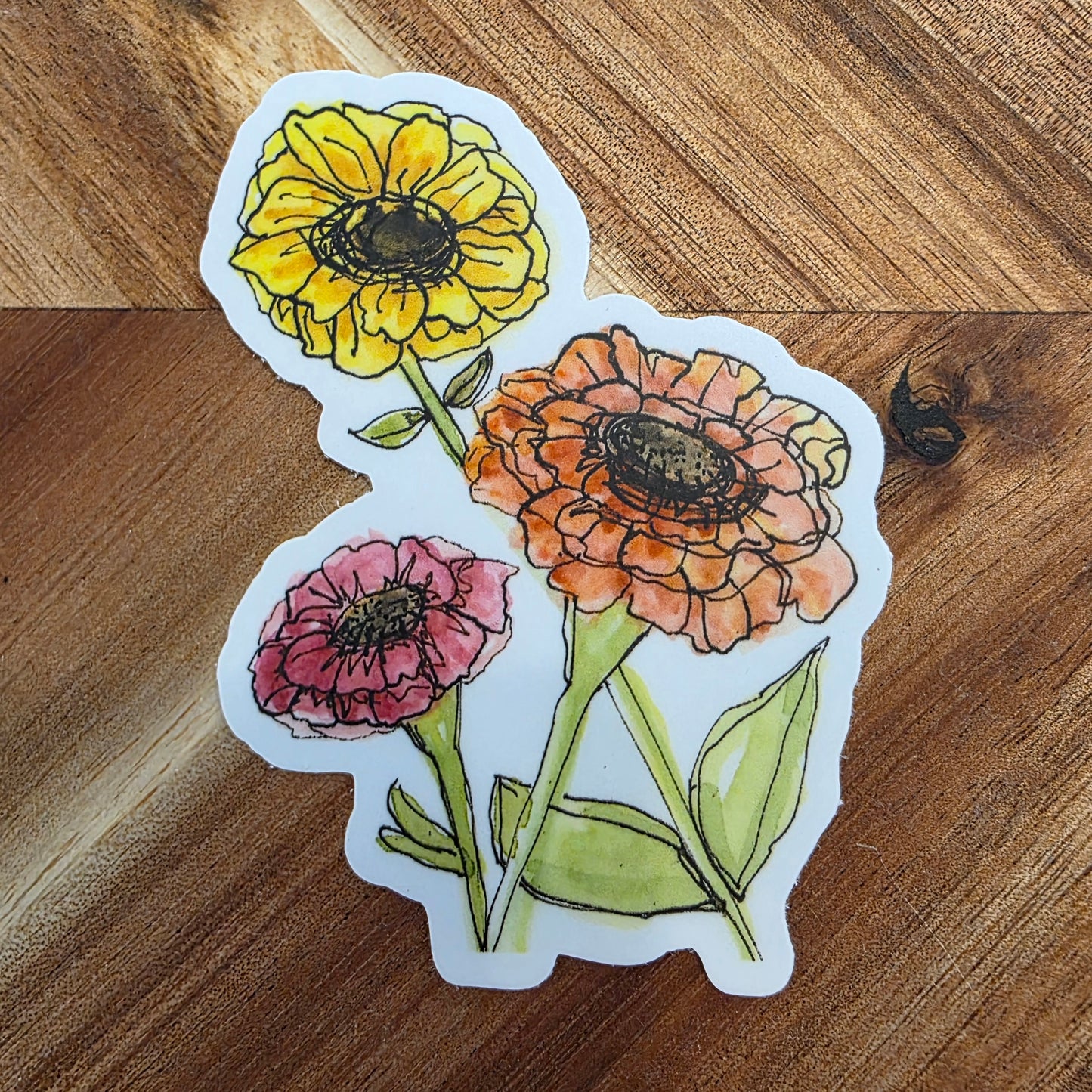 Watercolor Zinnias Sticker