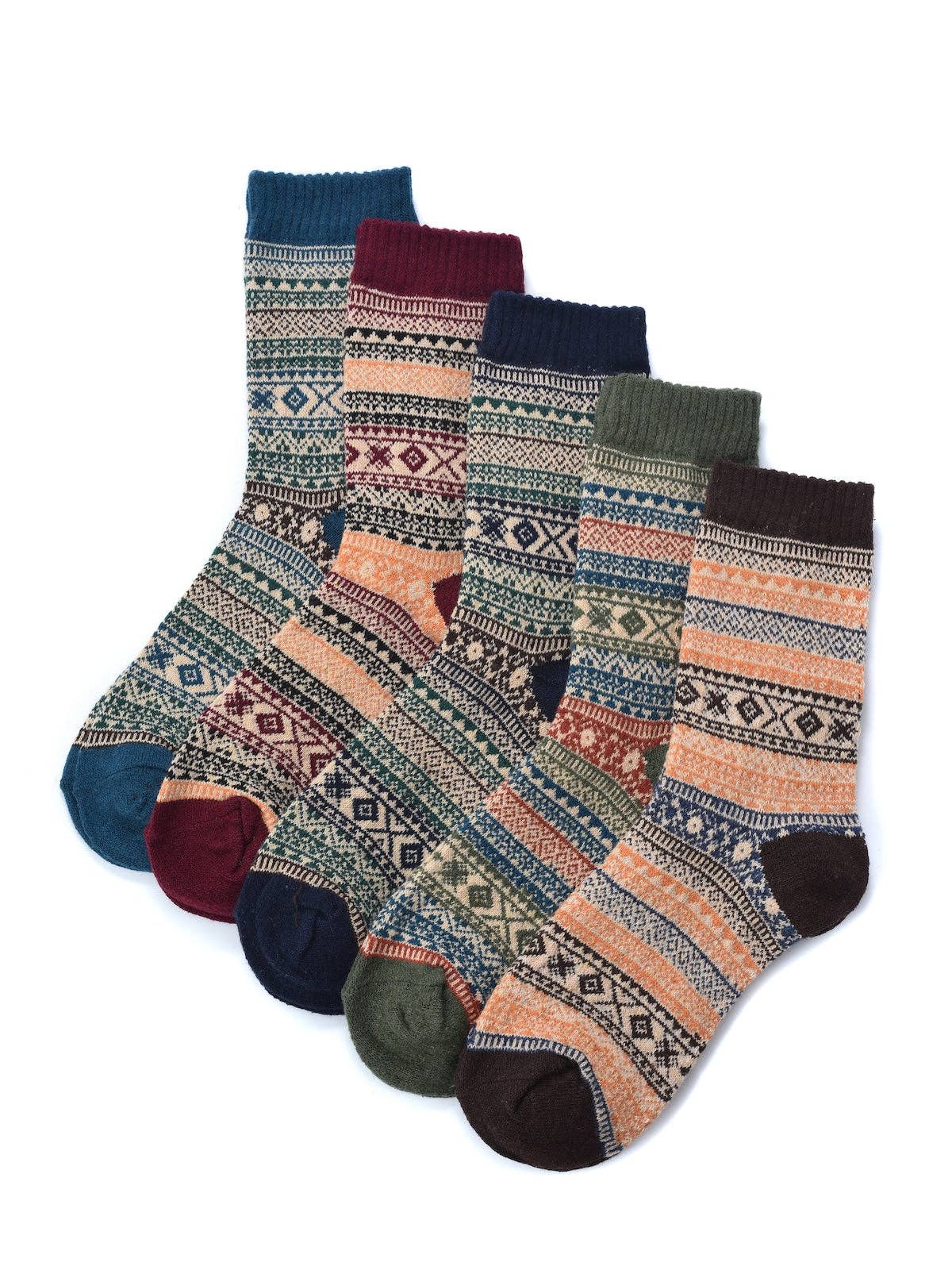 Rufia - 5 Pairs Unisex Bohemian Wool Blend Socks