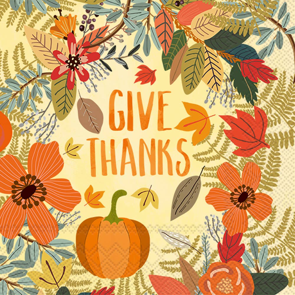 Thanksgiving Paper Cocktail Napkins - "Give Thanks"