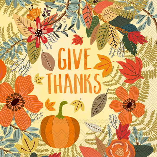 Thanksgiving Paper Cocktail Napkins - "Give Thanks"
