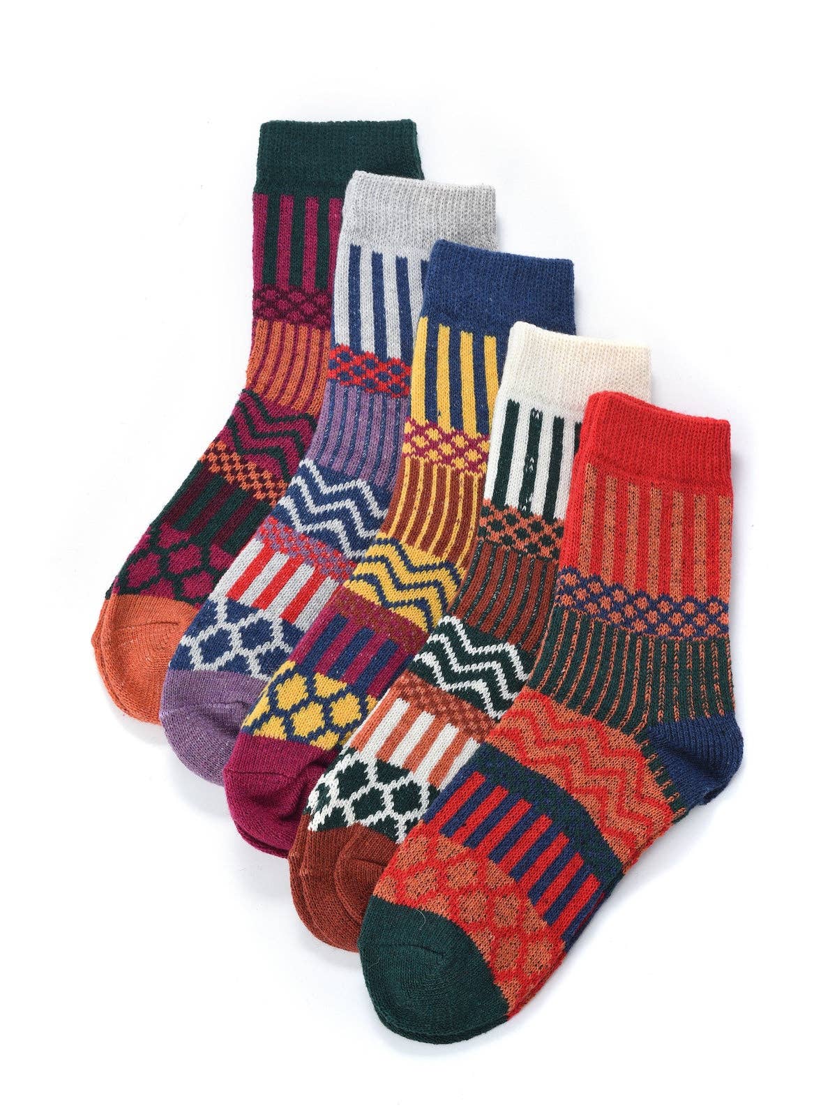 Rufia - 5 Pairs Bohemian Wool-Blend Socks Set - Brights