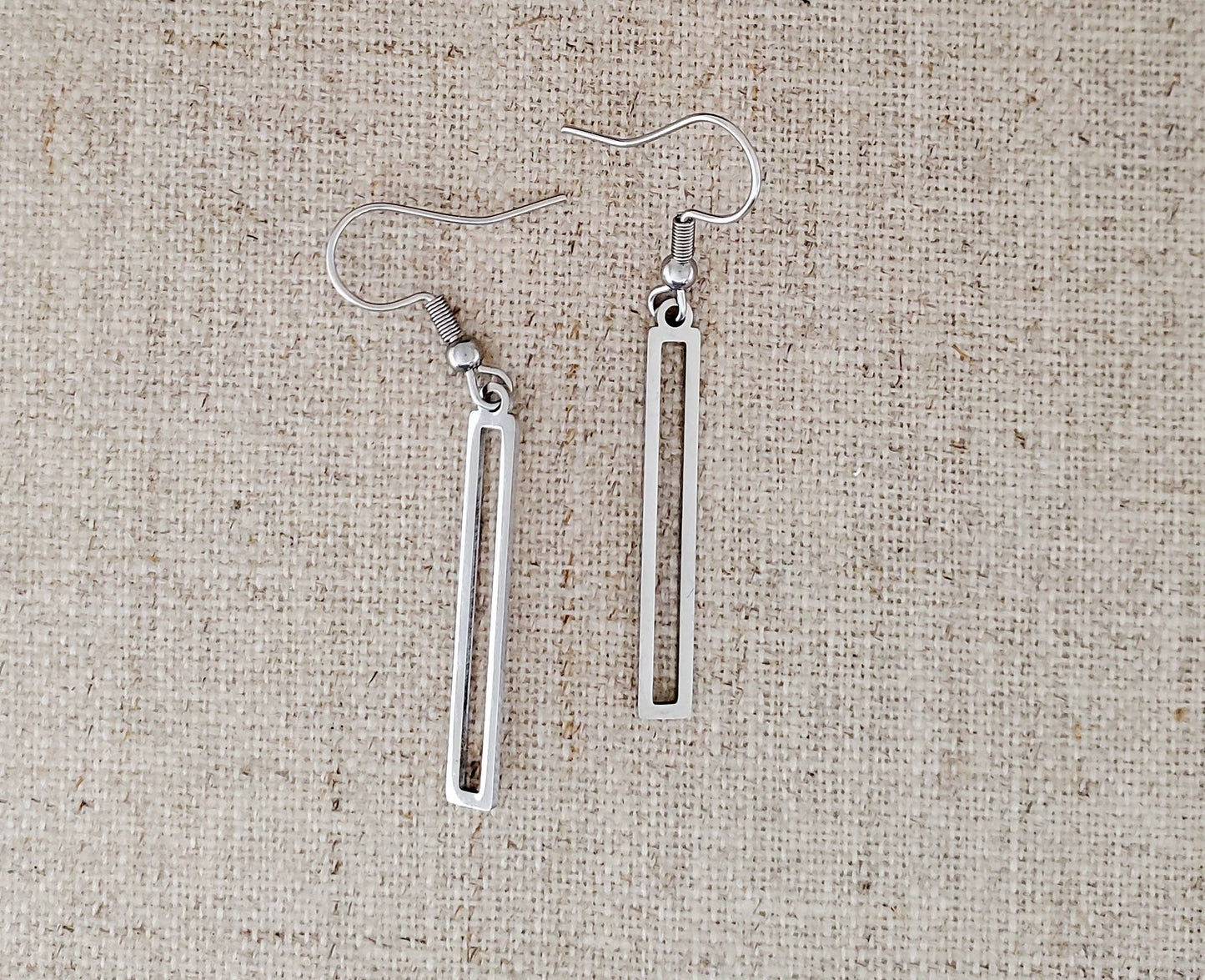 Stainless Steel Thin Open Rectangles Earrings