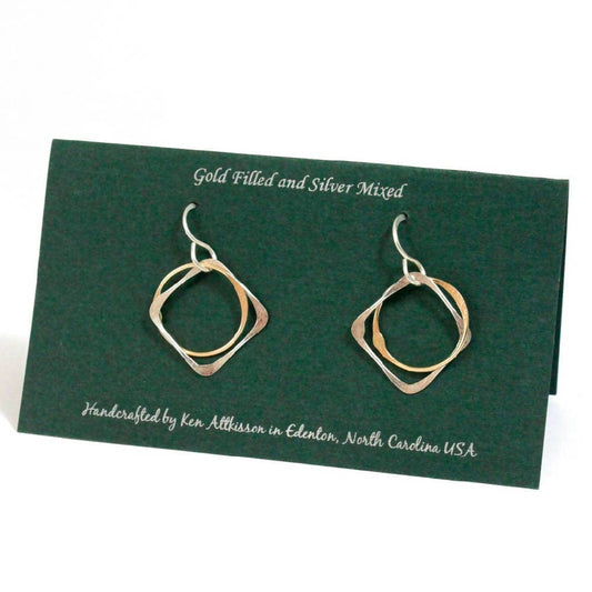 Sterling Silver & 14k Gold Filled Earrings Circle, Square