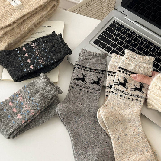 Reindeer Patterned Socks with Ruffle