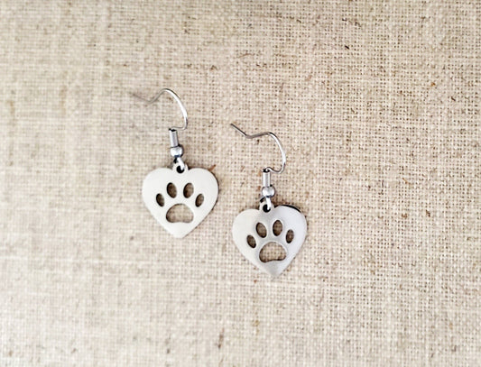 Stainless Steel Paw in Heart Earrings