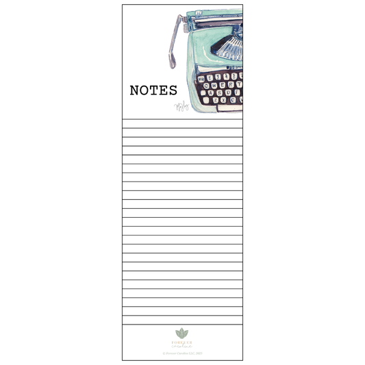 Magnetic Notepad w/ Vintage Retro Blue Typewriter Artwork