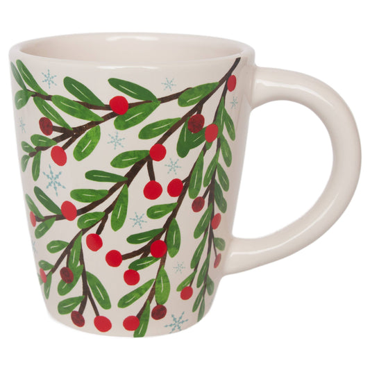 12 oz Winter Berry Ceramic Mug Christmas with Holly