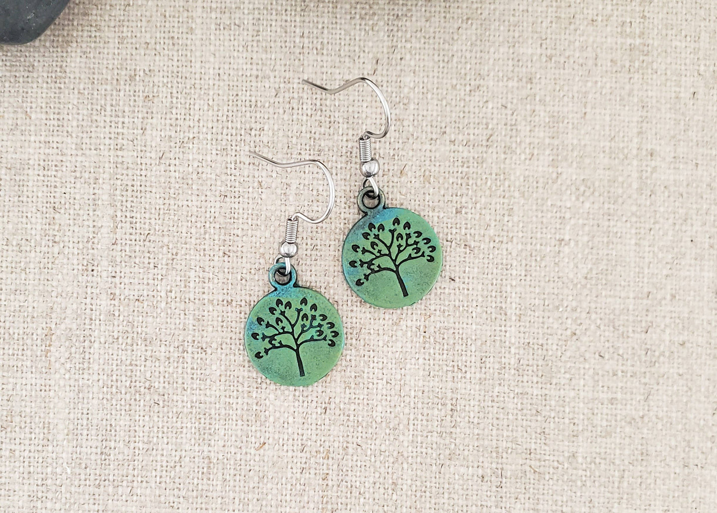 Brass Small Tree of Life Paint Patina Earrings