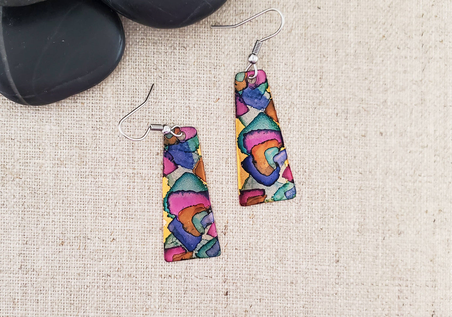 Alcohol Ink Medium Trapezoid Earrings