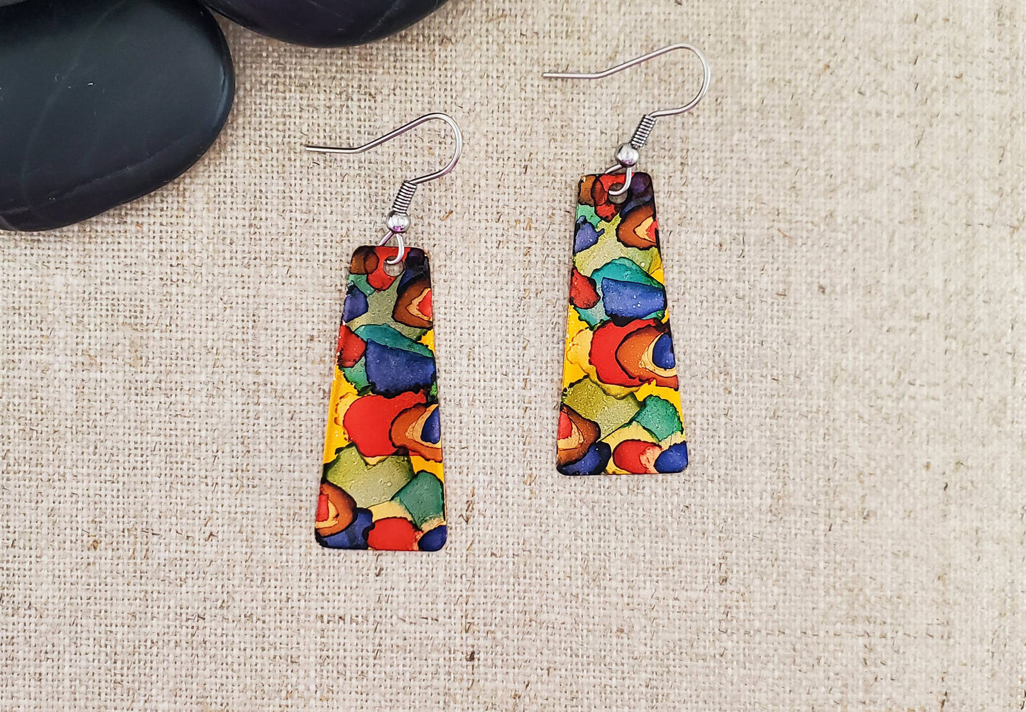 Alcohol Ink Medium Trapezoid Earrings