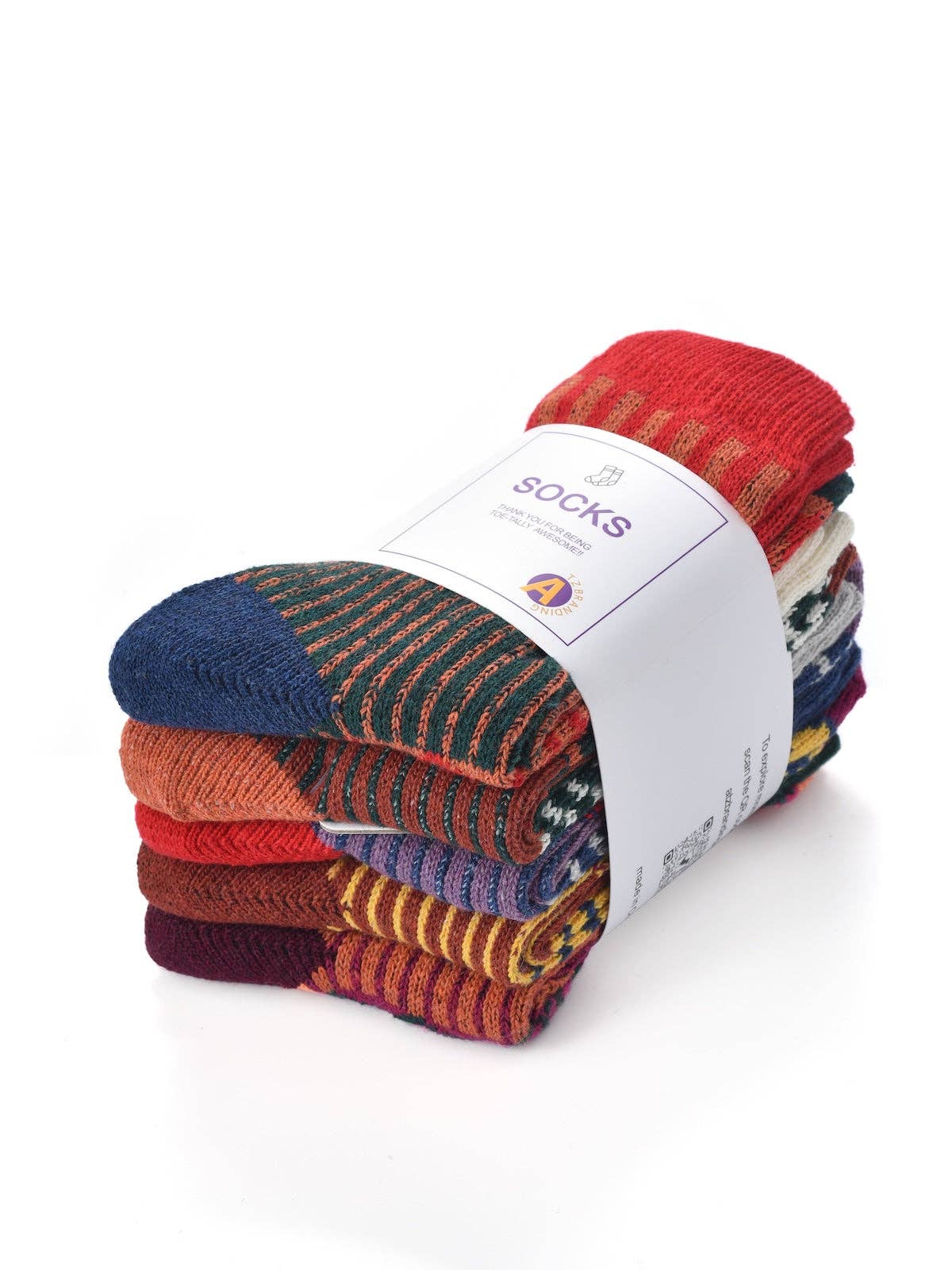 Rufia - 5 Pairs Bohemian Wool-Blend Socks Set - Brights