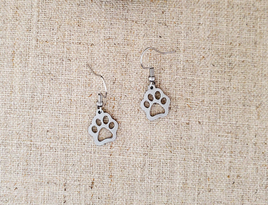 Stainless Steel Small Dog Paw Earrings